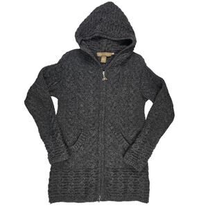 Womens Inis Crafts Cardigan Size Small Gray Long 100% Wool Zip Hood